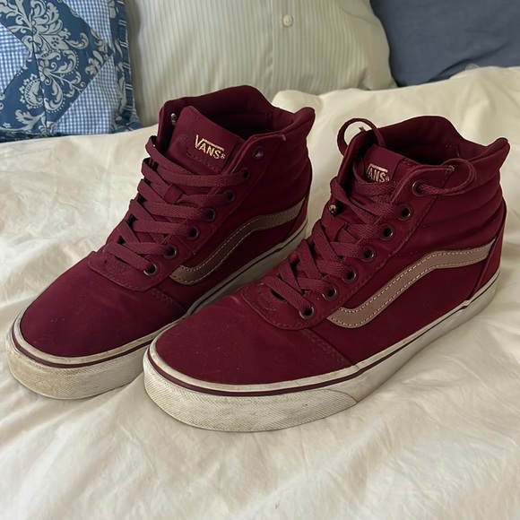 Vans Shoes - Vans Sk8 Hi Womens Size 7.5 Canvas Maroon with Rose Gold Hi Top Skate Shoe